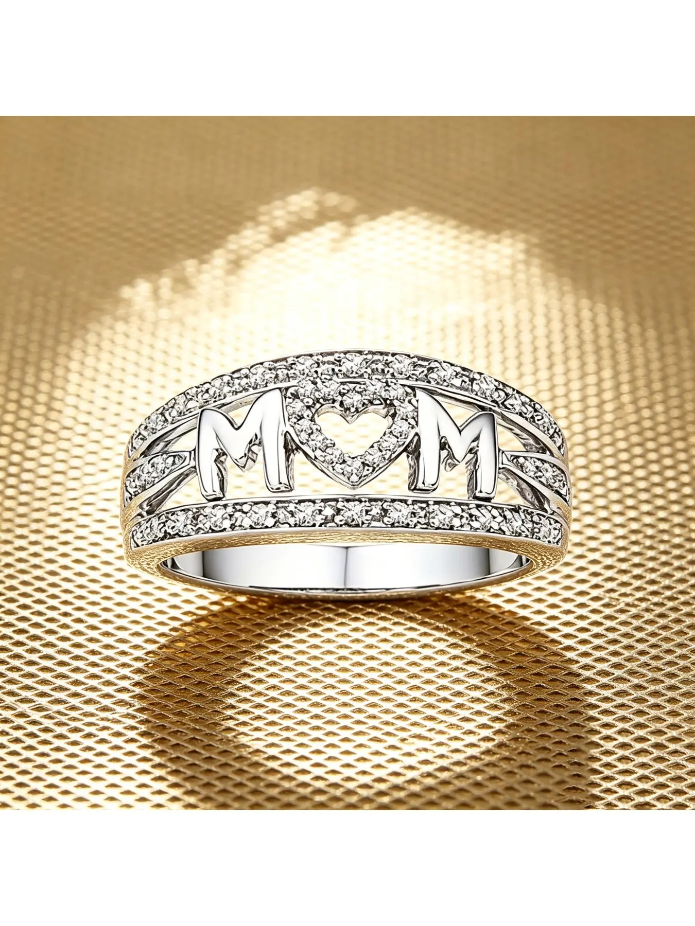 Three Layer Hollow Crystal Heart MOM Memory Engagement Ring, Bridal Ring, Warm Mother’s Day Gift for Women, Wide Multi-layer Shank for Everyday Wear, Family Memorial Jewelry for Mother’s Day Valentine Christmas Family Gatherings