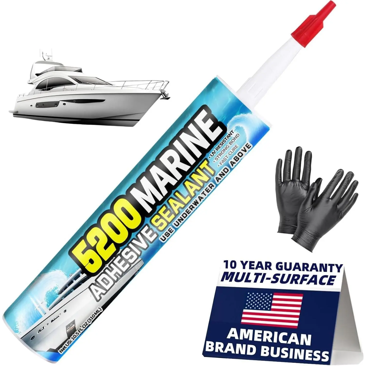 [ Clear] 5200 Marine Sealant Clear - UV-Resistant  Adhesive for , Windows, Glass & Marine Applications , Low Odor (10.5 Oz Tube)
