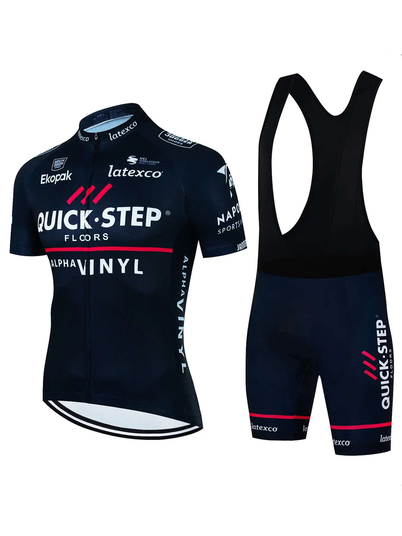 Quick.step Men's Cycling Short Sleeve Set, Breathable Sportswear, Road Bike Shirt, Three Back Pockets, Round Neck, All Seasons