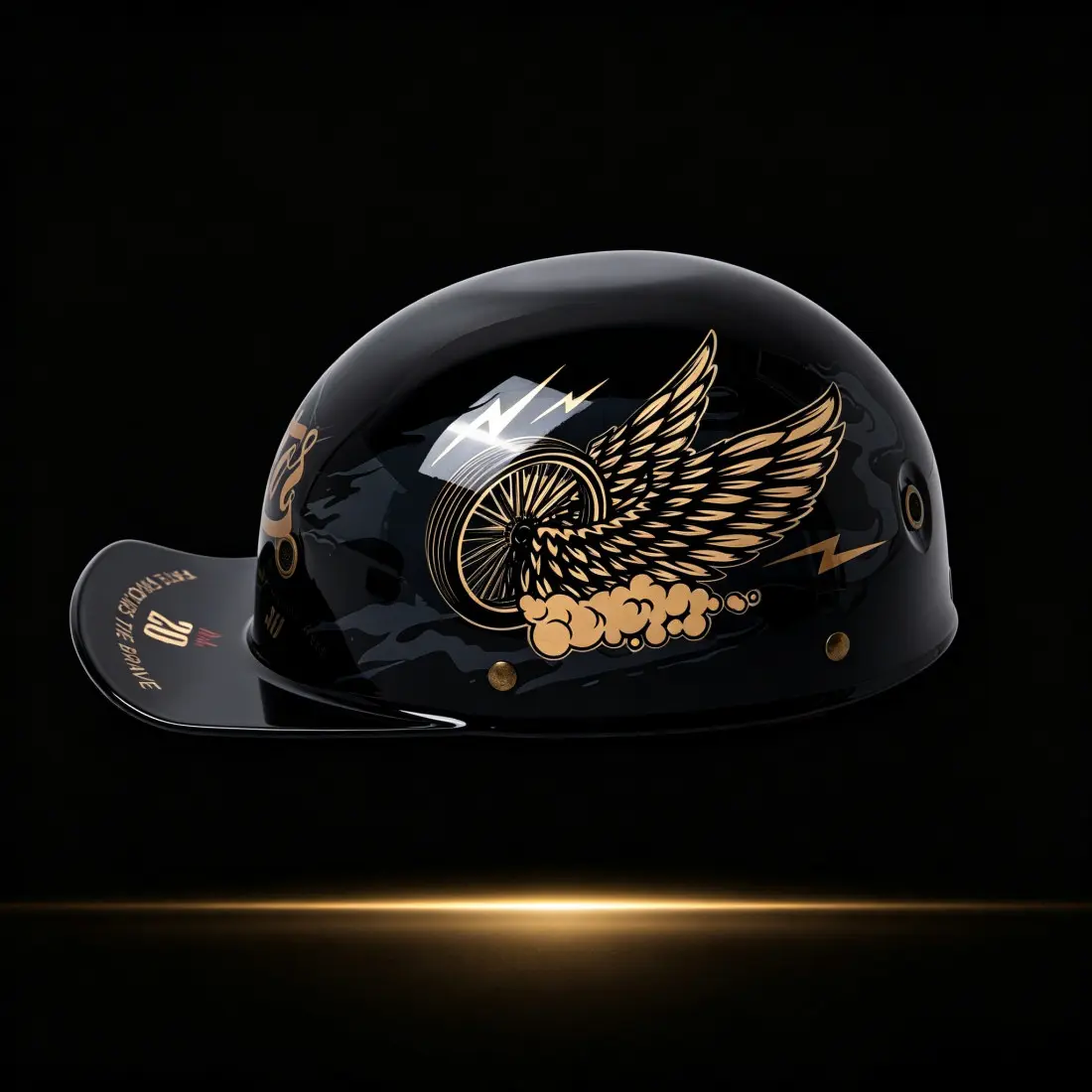 Harley Retro Motorcycle Half Helmet, Baseball Cap Brim Wings Wheel Print Cruiser Helmet, Unisex Summer Breathable Electric Bike Half Helmet, Half Face Helmet