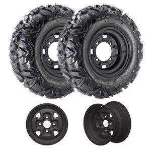 Garvee New Upgraded 2pcs 25*10-12 25X8-12 & 25x10-12 ATV/UTV Mud-Terrain Tires with Rims, 6PR Heavy Duty 6-Ply All Terrain Tires, for ATV/UTV, Four-Wheel Vehicles, Karts, Golf Carts, Flat/Mud Tracks Lawn Mower Tire Off-Road Use Only