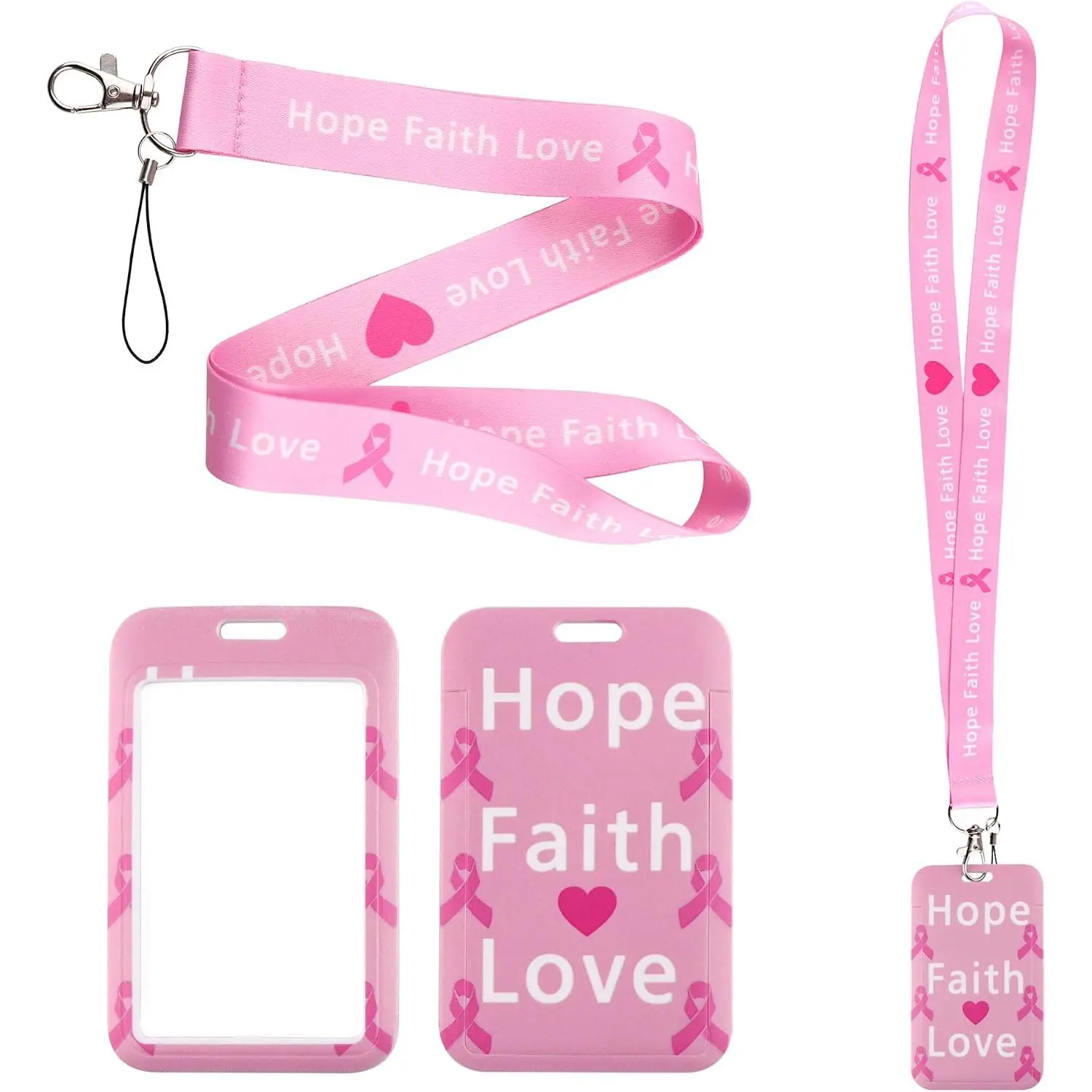 Breast Cancer Awareness Lanyard with ID Badge Holder, Ribbon Hope Faith Love  Lanyard Accessories for Girls Women Teachers Students  & ID Card Badge ()