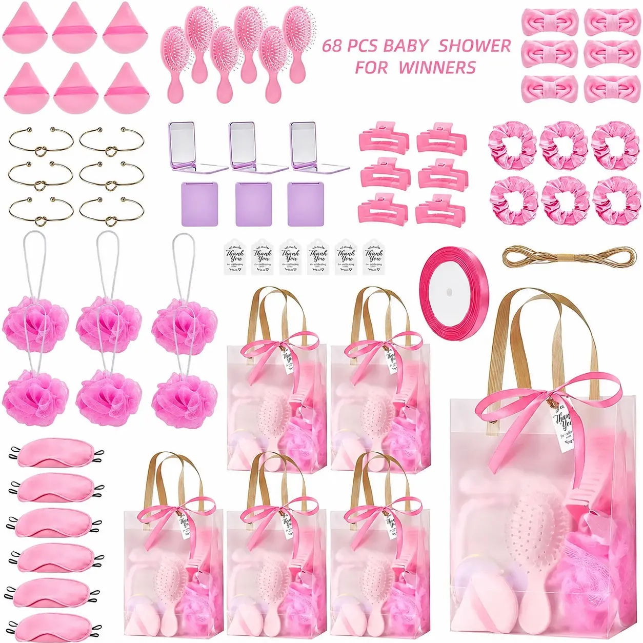 68 Pieces Baby Party Gift Set, Includes Hairbands, Comb, Gift Bag, Perfect for Baby Party Games, Wedding Gifts, Affordable Souvenirs
