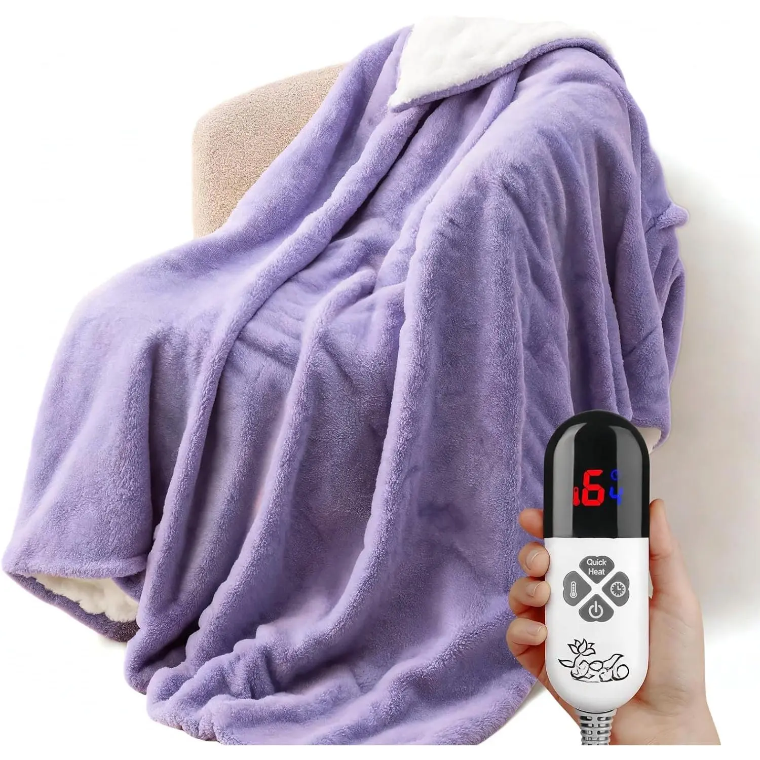 Electric Heated Throw Blanket Sherpa 50"x60"  Machine Washable 6 Heat Settings 4 Hours Auto Off Overheat Protection for  Office Use