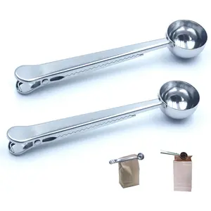 Stainless Steel Coffee Scoop with Clip – 2-in-1 Coffee Measuring Spoon (1 Tbsp) for Ground Coffee, Tea, Protein – Rustproof, Dishwasher Safe, Bag Sealer for Freshness(2 PCS)