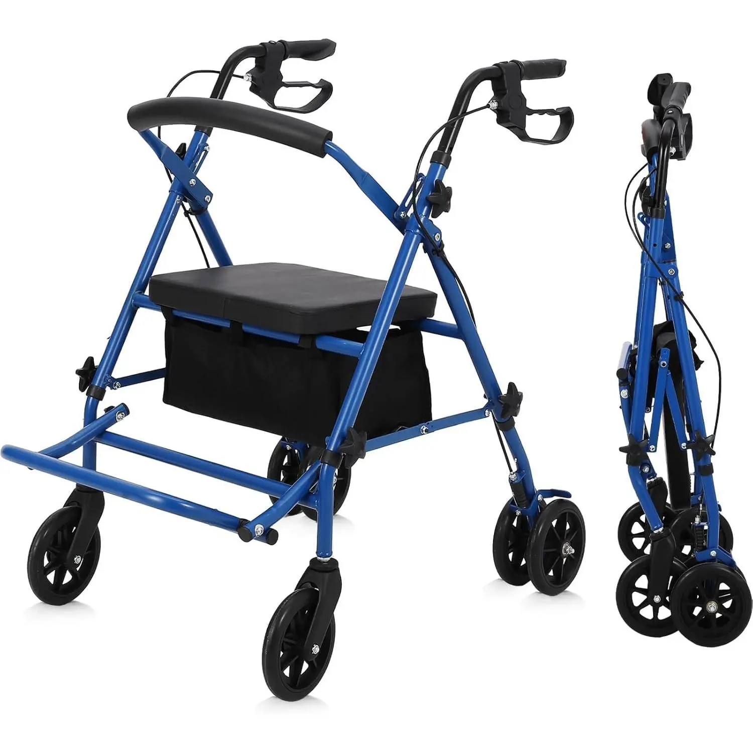 2 in 1 Rollator Walker and Transport Chair with Seat, 400 lbs Heavy Duty Folding Walkers for Seniors, Medical Mobility Aid with 10 Inch Large Wheels for All Terrain, Reversible Backrest Detachable Storage Bag