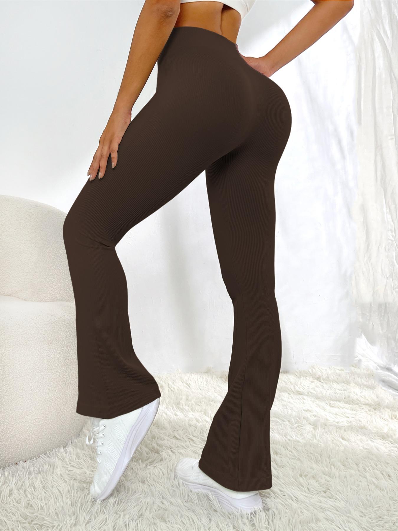 Sporty Women's 3pcs Solid Color High Waist Flare Leg Sports Leggings, High Stretch Seamless Bell Bottom Tight-Fitting Yoga Leggings, Ladies Sportswear for Indoor Outdoor Wear, Gym Workout Leggings