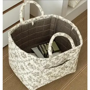 Versatile Storage Basket,Collapsible Oxford Laundry Hamper with Handles,Foldable Floral Organizer for Clothes Toys Books, Multi-Purpose Fabric Storage Bin for Nursery Closet Car, Space Saving Home Decor Basket,easter basket quilted
