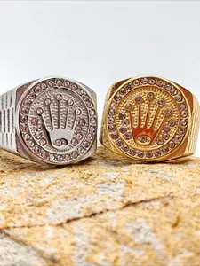 Hot-selling Rhine stone hip-hop stainless steel rings for men and women, gold and silver retro punk rings, crown couple jewelry rings as gifts, Stackable Finger Rings, Rhinestone Decor Ring
