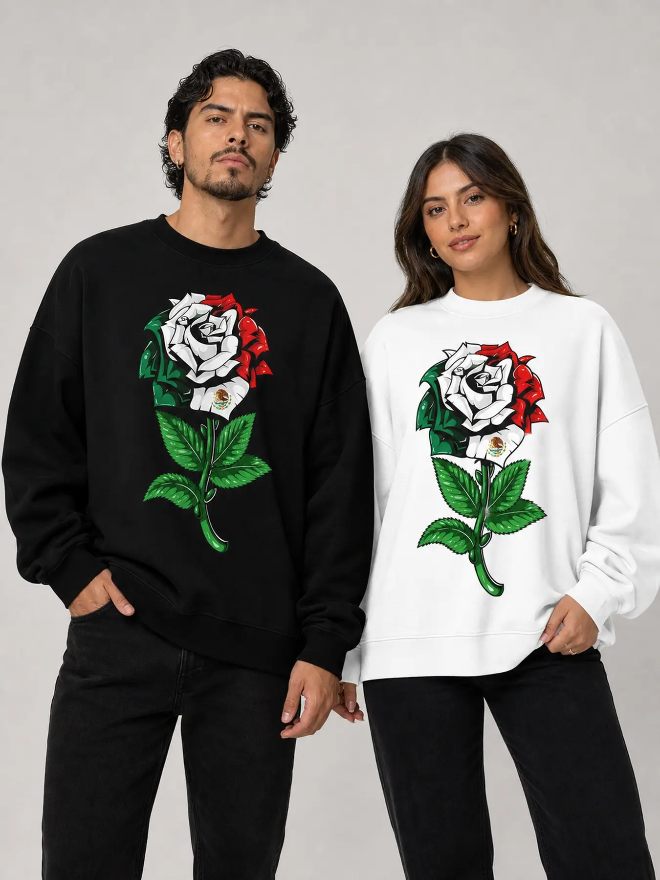 Mexican Flag Rose Graphic Hoodie and Sweatshirt, Vintage Streetwear Unisex Casual Long Sleeve Pullover Top