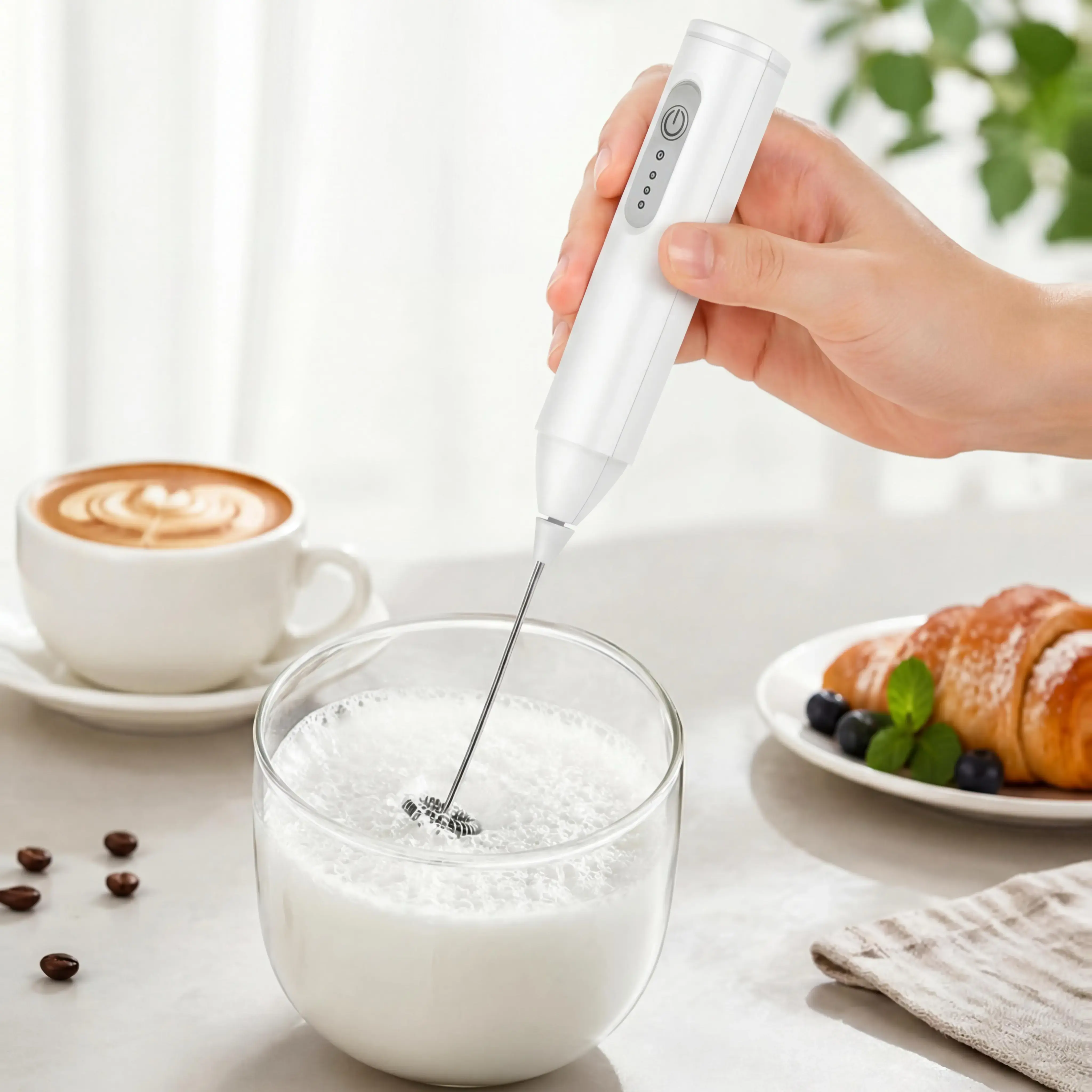 Rechargeable Handheld Milk Frother, Cordless Electric Whisk, Coffee Frother Handheld for Lattes, Cappuccino, Matcha and Hot Chocolate #GLOBAL PICKS