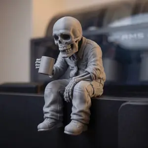 8cm Work Burnout Skeleton Ornament, Funny Coffee Skeleton Desk Decor, Gothic 3D Printed Statue for Home Office, Sarcastic Work From Home Companion