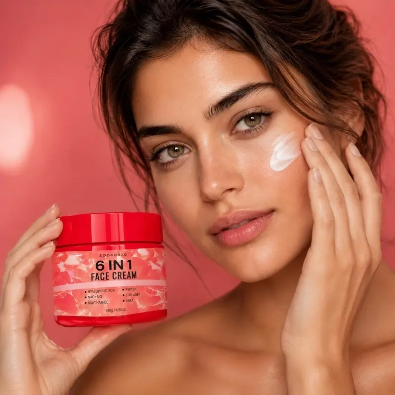 6 In 1 Face Cream, Hyaluronic Acid, NAD+BIO, Niacinamide, Peptide, Collagen, Urea, Moisturizing, Nourishing, Facial Care, All Skin Types, Daily Skincare, 140g, Daily Hydrating Moisturizer