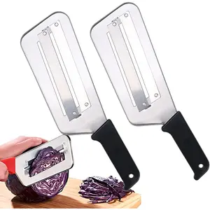 2 Pcs Cabbage Chopper Shredder - Stainless Steel Kitchen Knife for Slicing, Grating & Shredding - Perfect for Sauerkraut, Coleslaw, Vegetables - Sharp Blades, Easy to Clean & Durable (2 Pcs Black)