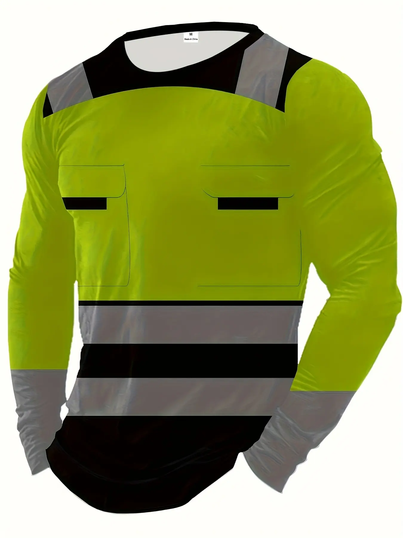 Men's casual summer printed long-sleeved T-shirt - Lightweight and breathable fabric, suitable for construction warehouse casual wear, machine washable, round-neck top, outdoor work shirt Workwear Oversize
