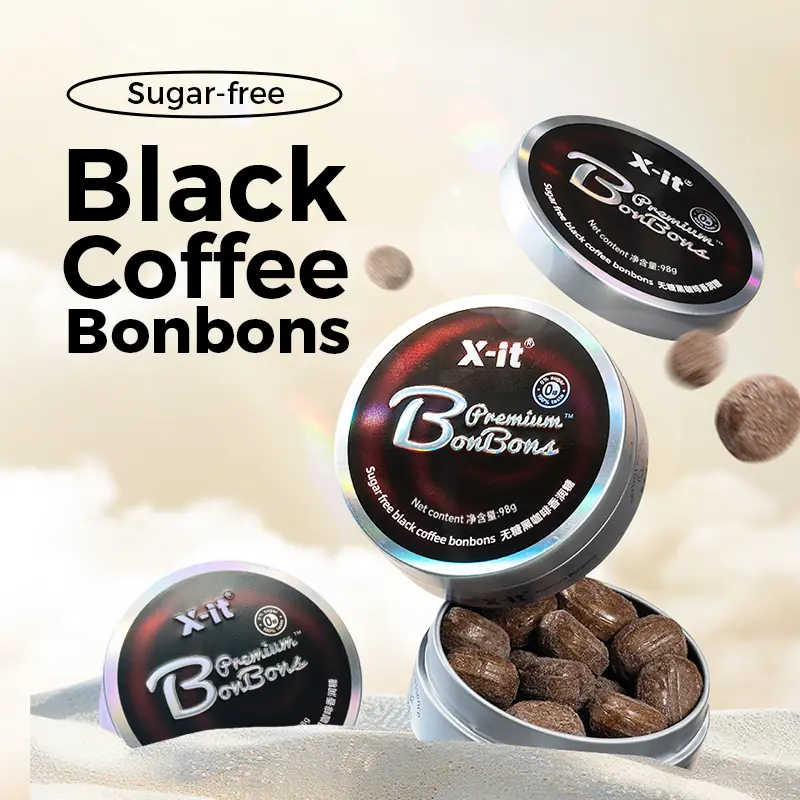 X-it Sugar-free Iced Coffee Candies - 3.5oz Premium Tin Box Pocket-sized Pre-packed Boiled & Hard Sweets, Flavorful Energy Boost Snack for Drowsiness Relief, Work & Late-Night Refreshment