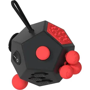 Fidget Dodecagon –12-Side Fidget Toys Cube Relieves Stress and Anxiety Anti Depression Travel Toy Easter Basket Stuffers Gifts for Children and Adults (A4 Black red)fidget toys