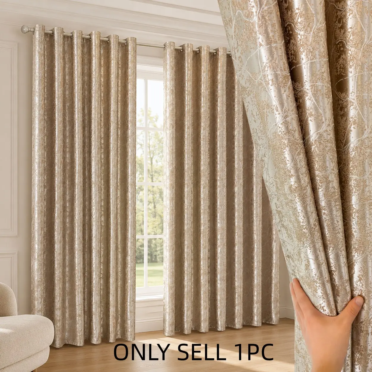 1pc European Vintage Jacquard Curtain, Luxurious Light Blocking Drapes, Ring Suspension, Suitable for Living Room, Bedroom, Office, Home Decor, Home Decorative Curtain