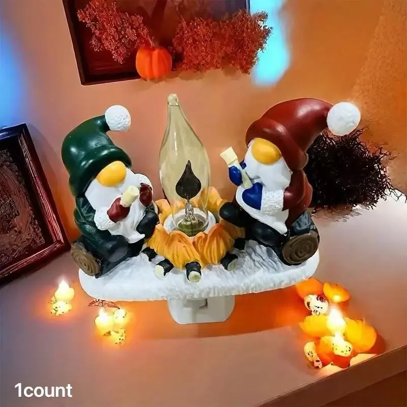 Gnome & Campfire Design Night Light, 1 Count 3D Flashing Night Light, Holiday Atmosphere Lamp for Home Bedroom Living Room Decor