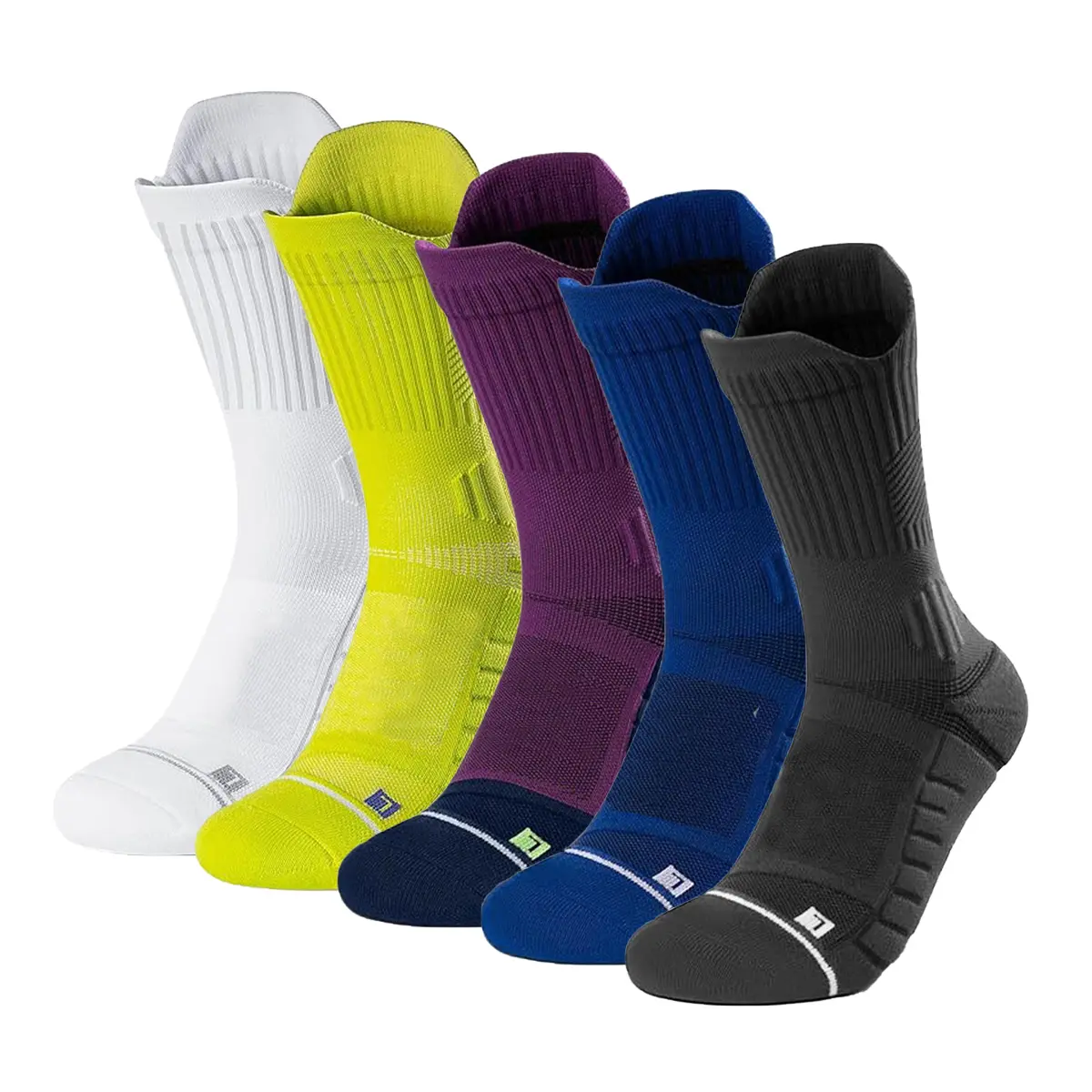 Compression Running Socks 5 Pairs, Cushion Crew Socks, Anti-Blister Moisture Wicking Athletic Hiking Basketball Socks
