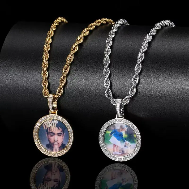 Custom Necklaces for Men, Iced Out Crystal Tennis Chain with Personalized Photo Medallion, Hip Hop Statement Jewelry, Birthday Gift Ideas, Statement Necklace, Accessory Necklace