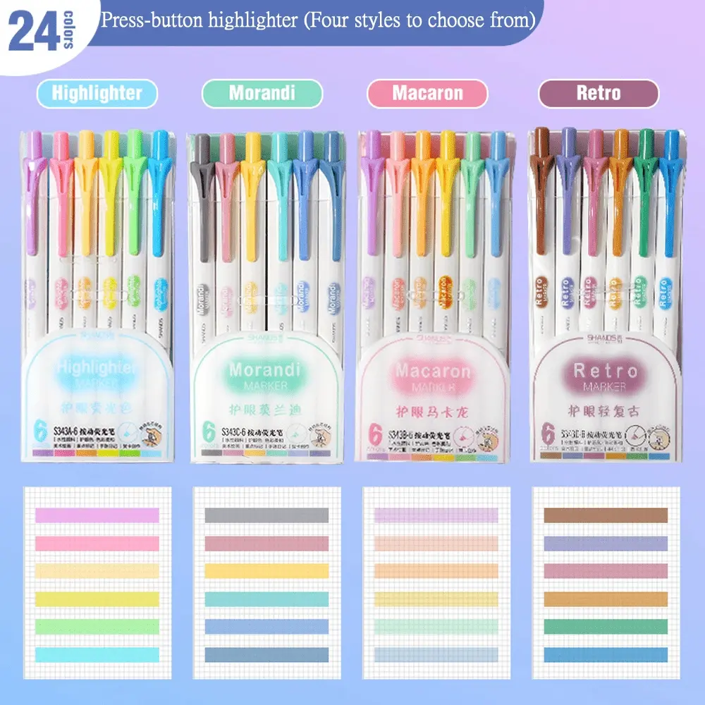 Makaron Color Highlighter Set of 6, Soft Non-Irritating, Essential Marking Pen, Perfect for Notebooks, Diaries, Study Supplies