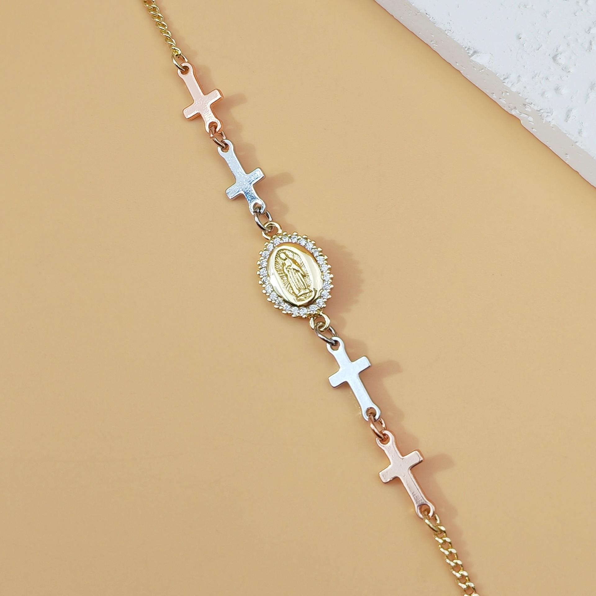 Beaded Virgin Mary Pendant Bracelet — Unisex Cross Jewelry