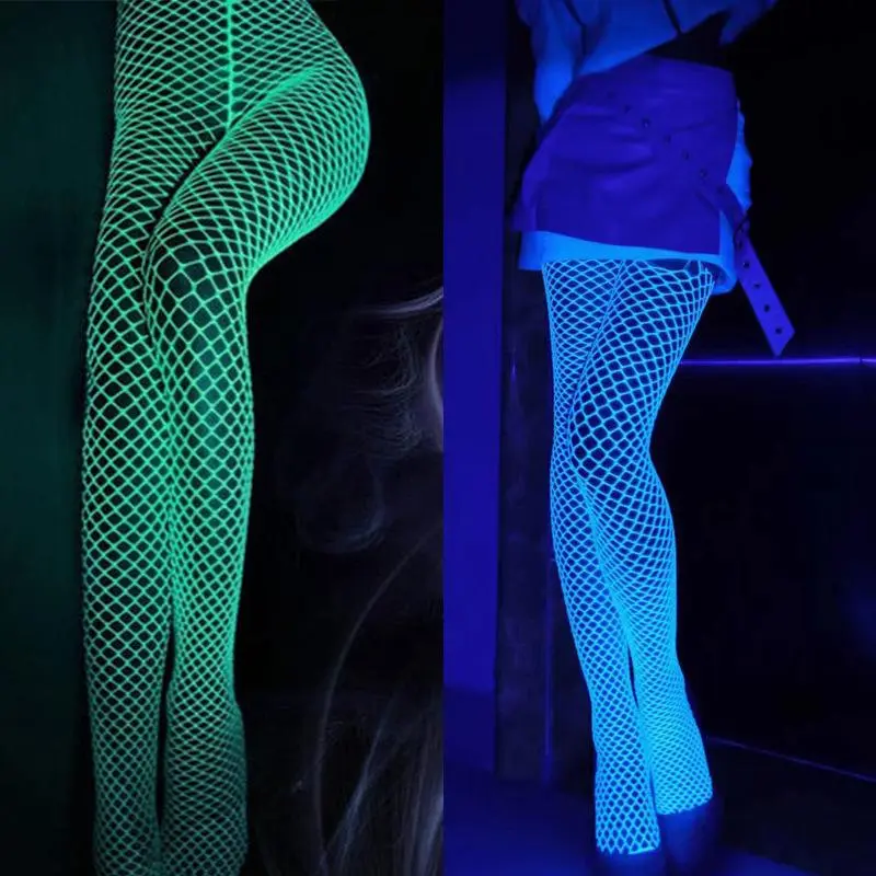 3 pairs Glow in the Dark Fishnet Tights, Neon Reflective Mesh Stockings, Y2K Party Legwear Accessories for Festival, Club & Night Out Outfits