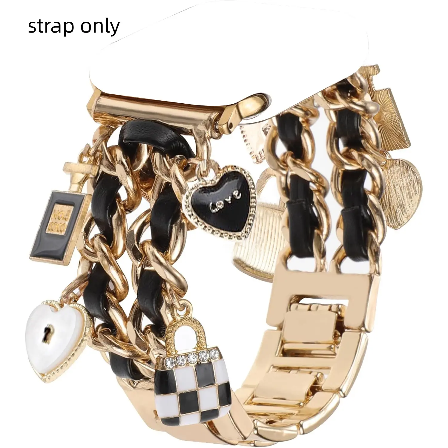1 fashionable small fragrance metal double chain strap, suitable for Apple Watch 38/40/41/42/44/45/46/49mm, suitable for Apple Watch Ultra/SE/11/10/9/8/6/5/3/2/1 series, (strap only)