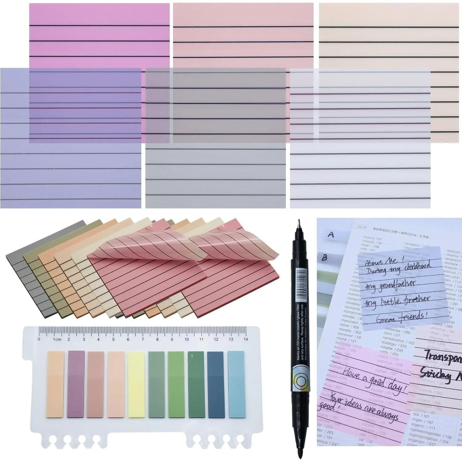 800Pcs Transparent Sticky Notes, 3"x3" Clear Sticky Notes with Lined, Waterproof Translucent Sticky Note Pads for Books Annotation, Clear Post it Notes for Bible Study, School, OfficeGift