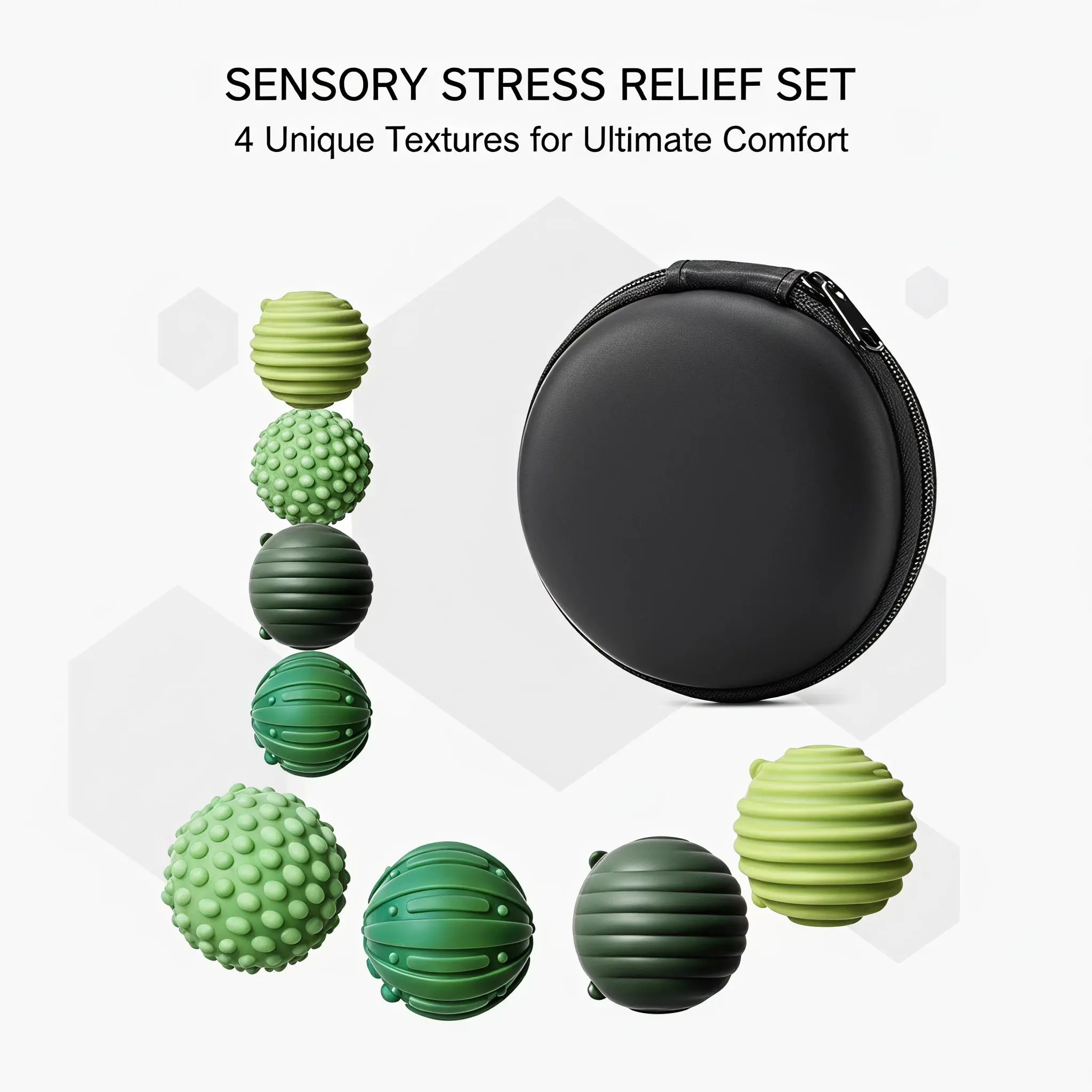 Mixed Textured Silicone Fidget Balls Set, Multi Tactile Spiky & Ribbed Massage Squeeze Balls with Portable Zipper Storage Case, Portable Desktop Stress Relief Toy for Indoor Leisure, Anxiety Relief Gift for Adults & Kids