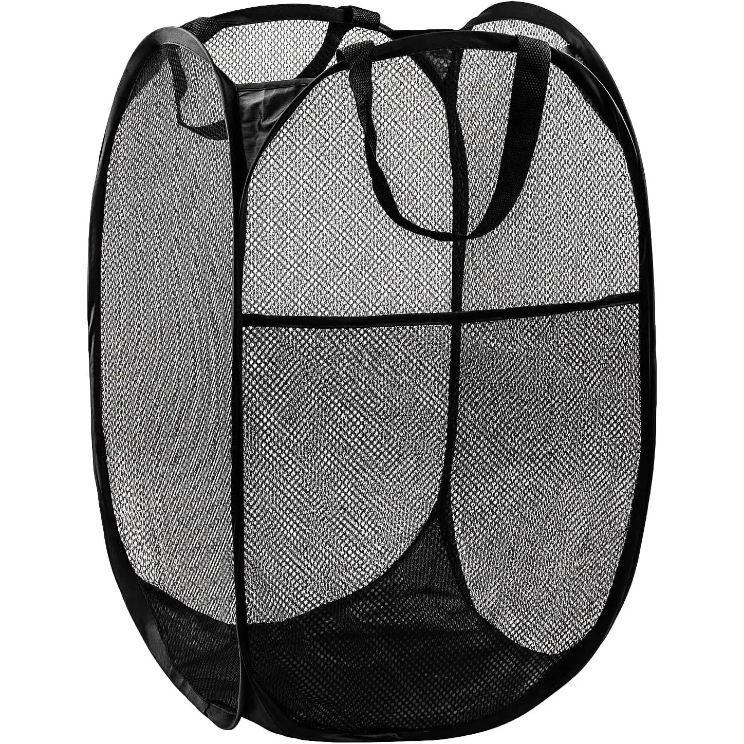 Pop Up Laundry Hamper, 70L Collapsible Mesh Laundry Basket with Side Pocket, Foldable Dirty Clothes Hamper with Sturdy Reinforced Handles for  Dorm Bedroom Travel Bathroom Storage, Black