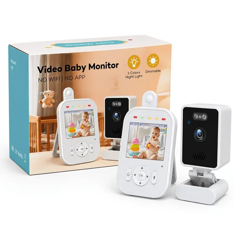 2.8 Inch Monitor, Baby Monitor, Indoor Surveillance Camera, Bidirectional Voice, No Internet Needed, 720p Real-Time Image, Sound, Temperature, Feeding Alert