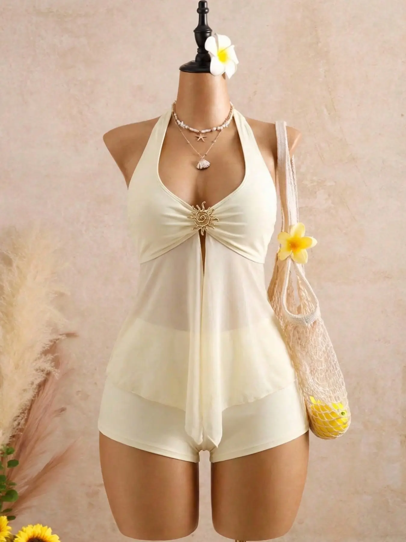 Women's Solid Two-Piece Set, Elegant Fitted Tank Top and Shorts, Perfect for Beach Parties and Vacations, Tankini Sets Bikini Swimsuit
