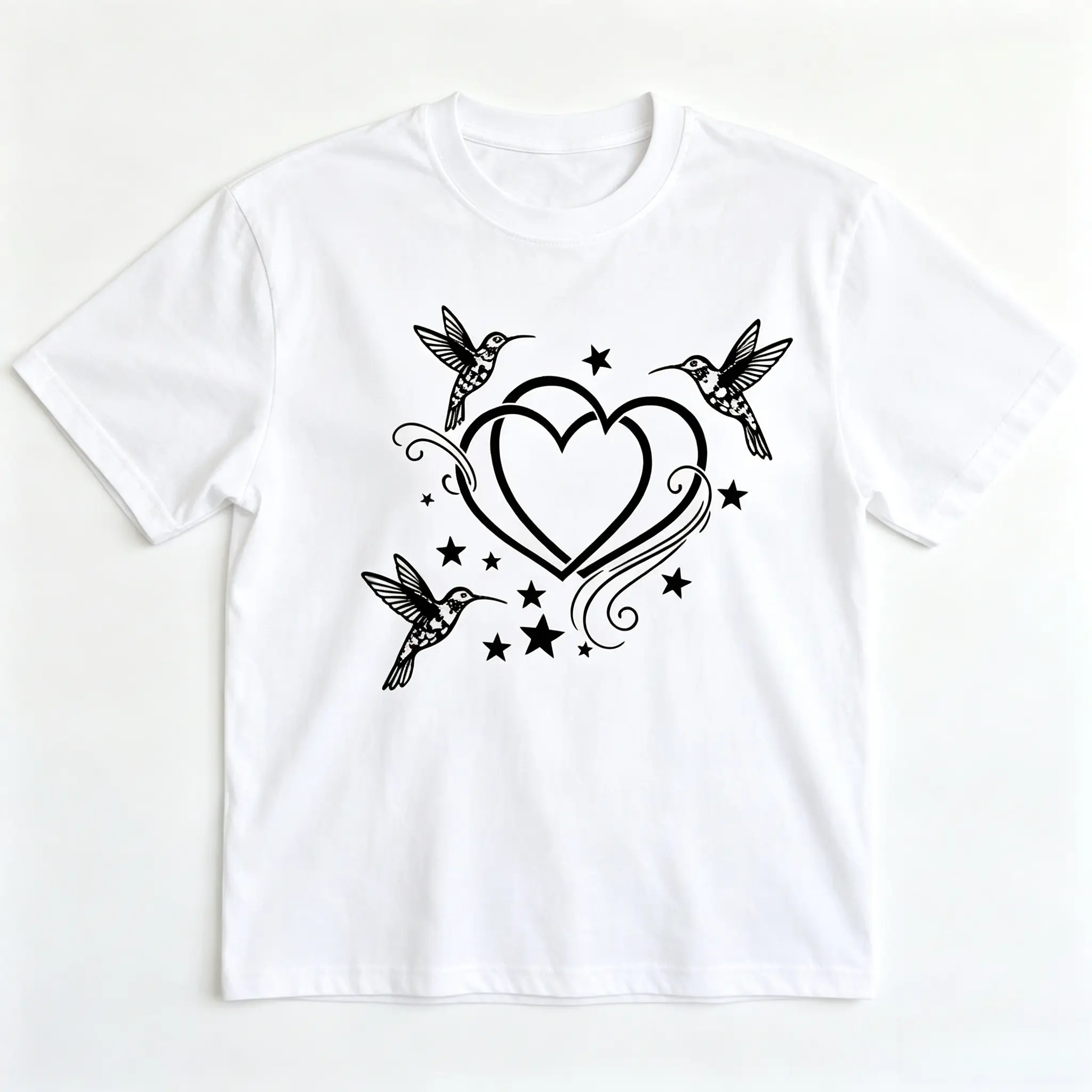 Women's Short-Sleeve Breathable Cotton Oversized T-Shirt, Hummingbird Heart Graphic Elegant Love Symbol Top, Perfect Valentine Birthday Gift for Her, Tops