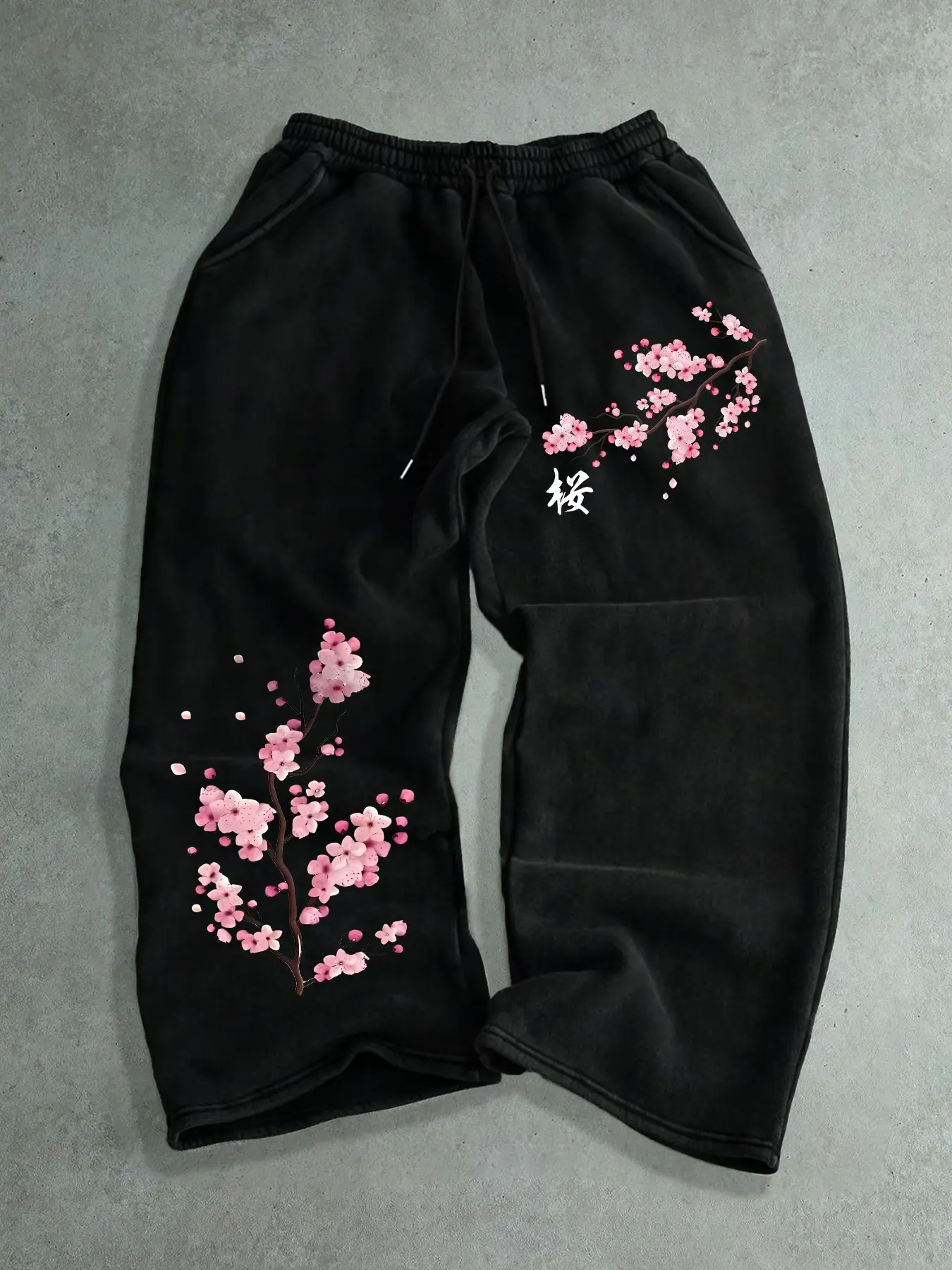 Men's Casual Cherry Blossom Print Drawstring Waist Sports Pants, Comfortable Running Pants, Classic Versatile Athletic Sweatpants, Athleisure Pants, Comfy Athleisure Pants
