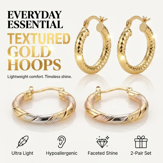 2 Pairs 14K Gold Plated Twisted Round Hoop Earrings, Minimalist Lightweight Copper Jewelry for Women & Men, Trendy Comfortable Hoops for Daily Wear, Wedding Party Summer Occasions and Birthday Gift,summeroutfits,vacationoutfits,beachoutfits