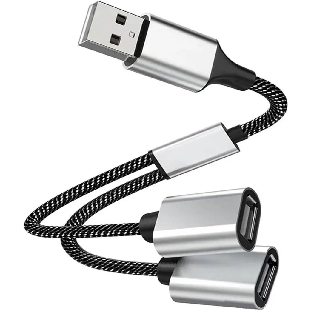 USB Hub Splitter, USB A Male to 2-Female Splitter, Y-Splitter Type  for Laptop/PC, Nylon Braided Multi-Port Adapter for Keyboard, , Flash Drive,  & Data Sync (Not for )