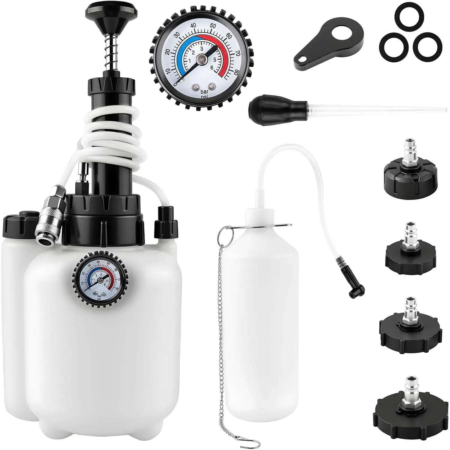 3L Brake Fluid Bleeder Kit with 1L Catch Bottle, Manual Pressure Brake Bleeder Tool One Person Brake Bleeding Kit with 4 Master Cylinder Adapters for Brake and Clutch System Flush