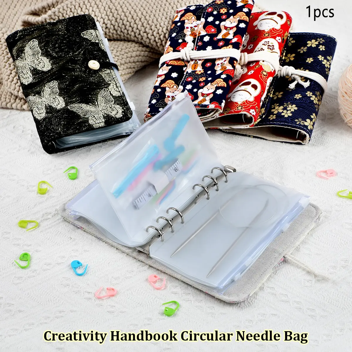 A6 Fabric Journal Notebook, Includes 12 Clear PVC Zipper Pouches, Portable Planner for Scrapbooking & Card Storage, Ideal for Organizing