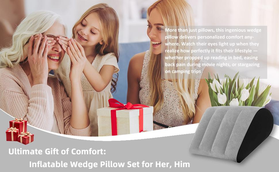 Grey 2-Pack PVC Flocking Wedge Shape Inflatable Pillows - Supportive Foldable Body Positioners for Sleeping, Leg Elevation, Fast Inflate & Deflation, Travel-Friendly