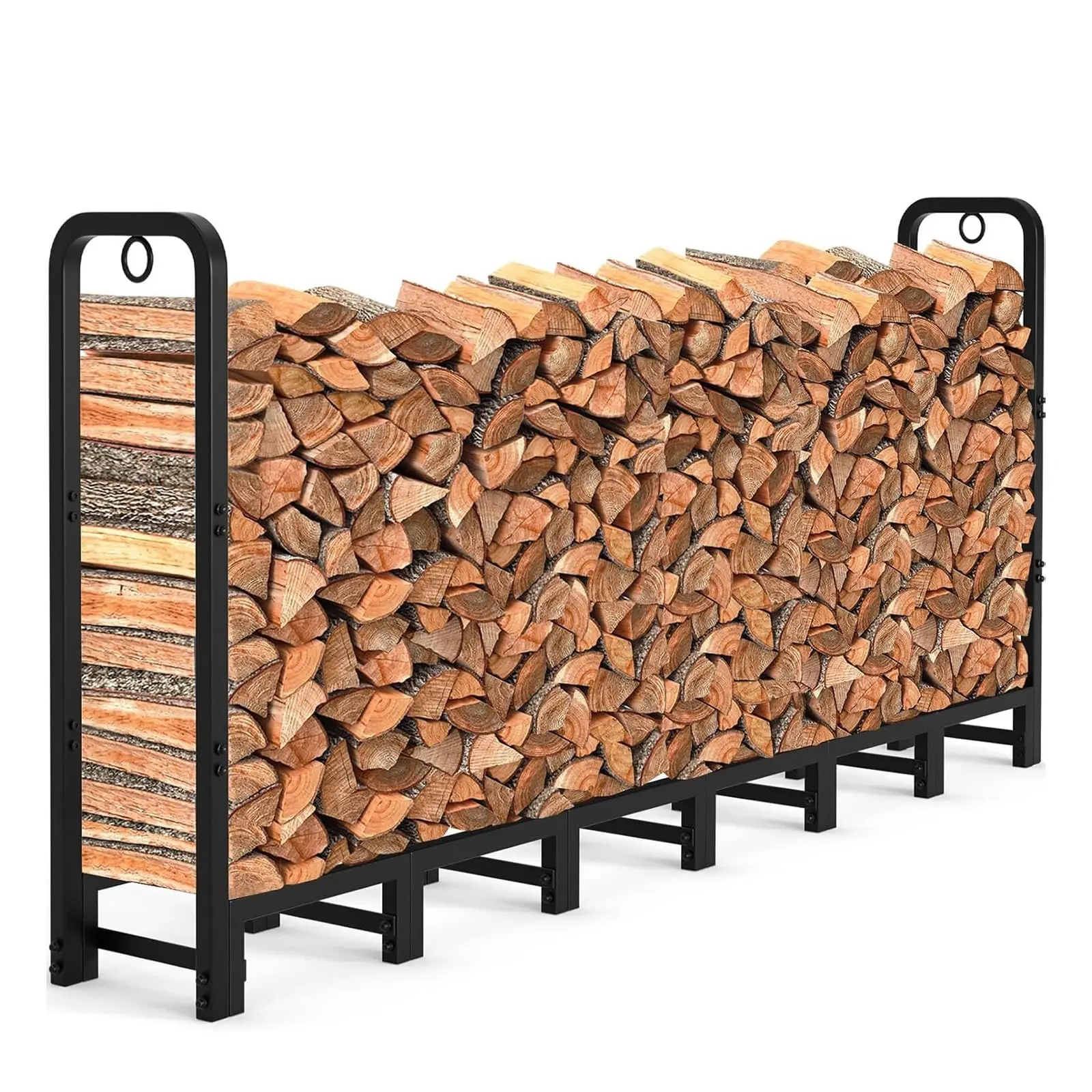Heavy Duty 8FT Metal Firewood Rack – Rust Resistant Log Holder – Large 660 lb Capacity – Indoor Outdoor Wood Storage Stand for Patio or Fireplace – Easy Assembly – Black