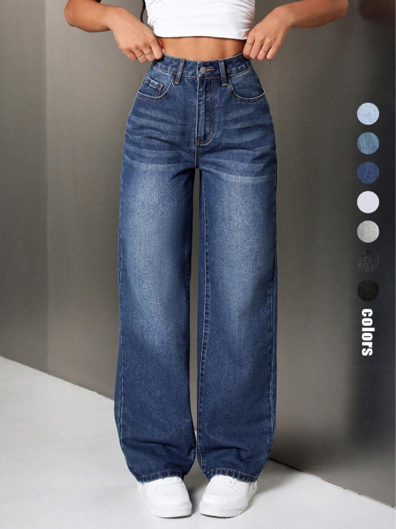 Women's Wide Leg Jeans, Fashionable Casual Denim Jeans for Daily Wear, Women Trousers for All Seasons, Denim Clothing