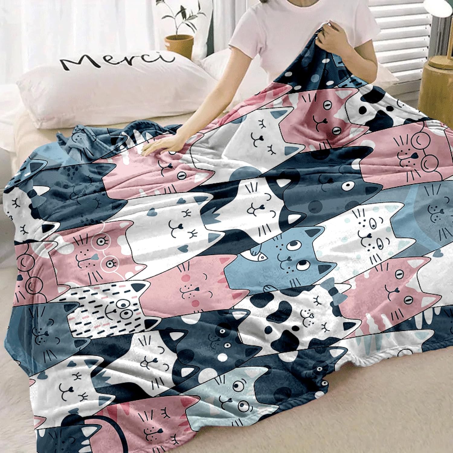 Cat Blanket, Cats Gifts for Girls Women, Cat Gift for Cats Lovers, Birthday Gifts Decor Throw Blanket 50"x60"