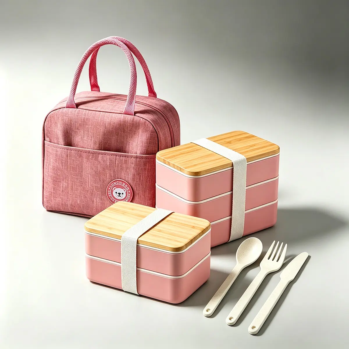 2 Layer/3 Layer Bamboo Bento Box Set, Cute Japanese Lunchbox, Reusable, Microwave Safe, Easy Clean, Ideal for Office, School, Picnic, Personal Lunch Box