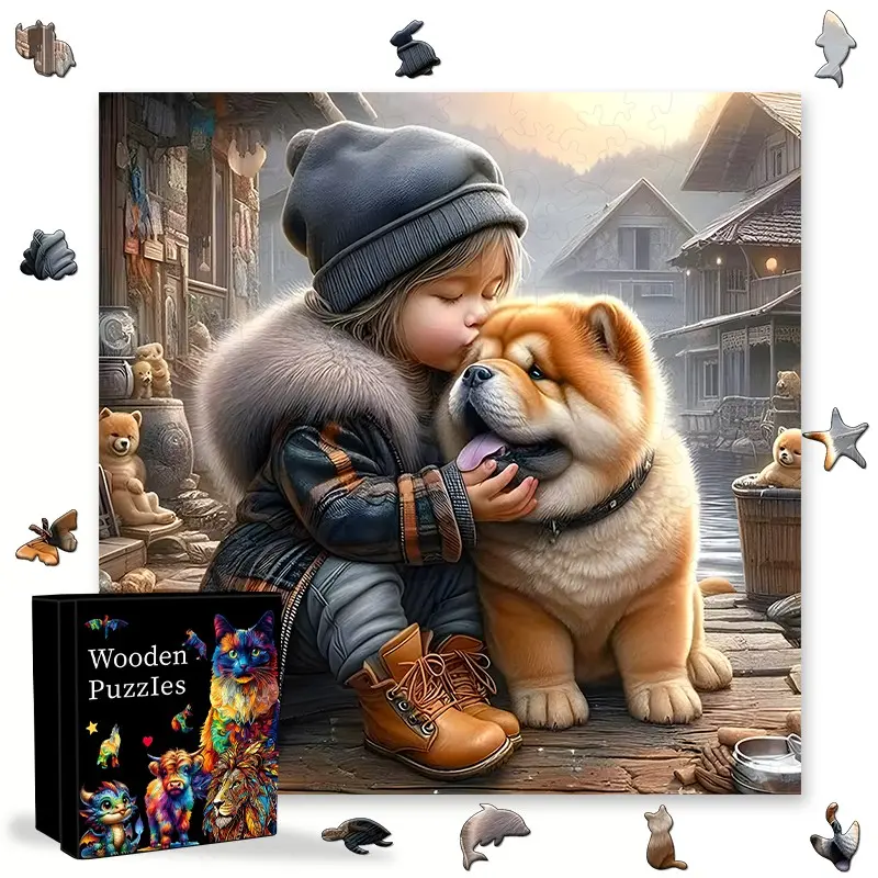 Creative Puppy and Friends Wooden Puzzle Toy, Family Interactive Puzzle, Irregular Animal Puzzle, Adult Gift Puzzle, Halloween & Christmas Gifts