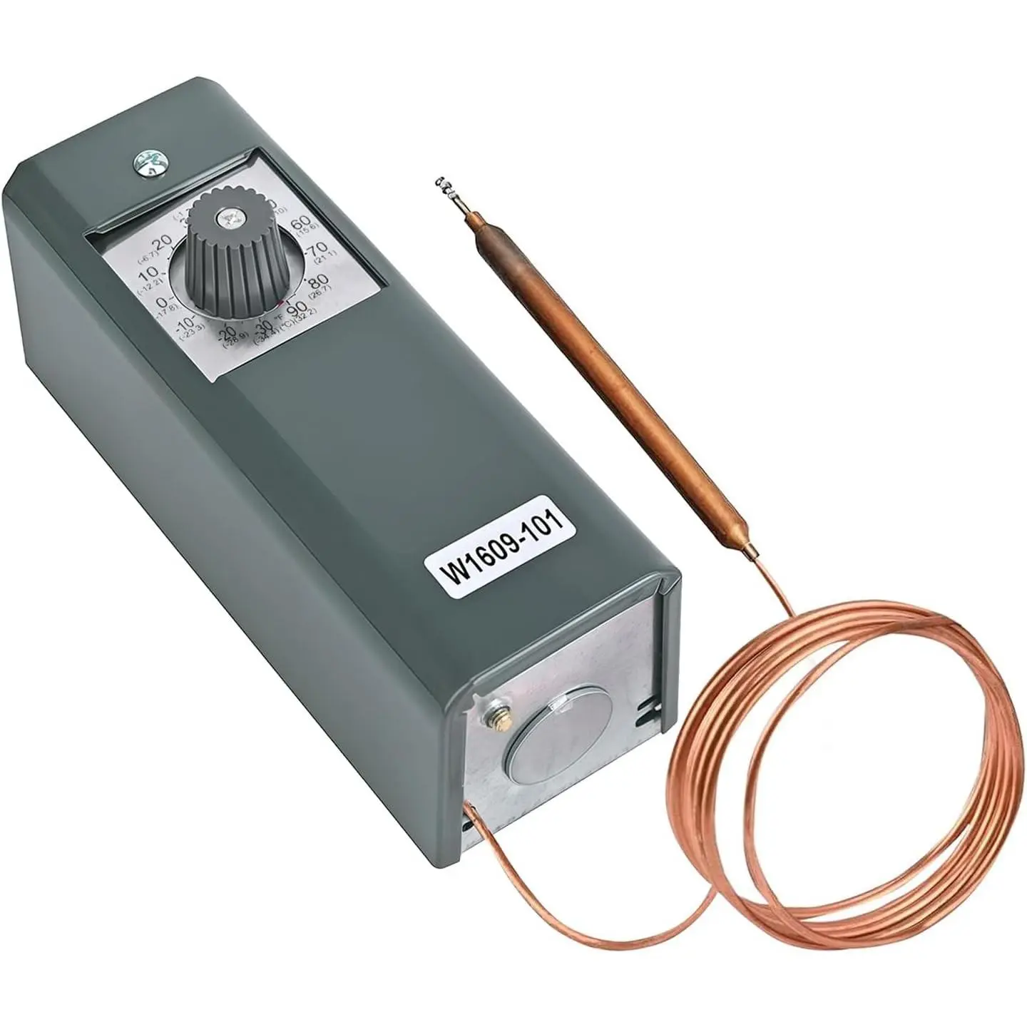 Remote Temperature Thermostat Refrigeration Controller -30°F to 90°F (-34°C to 32°C) Freezer Thermostat with 5 Ft capillary remote bulb,temperature control thermostat for freezers & coolers, W1609-101