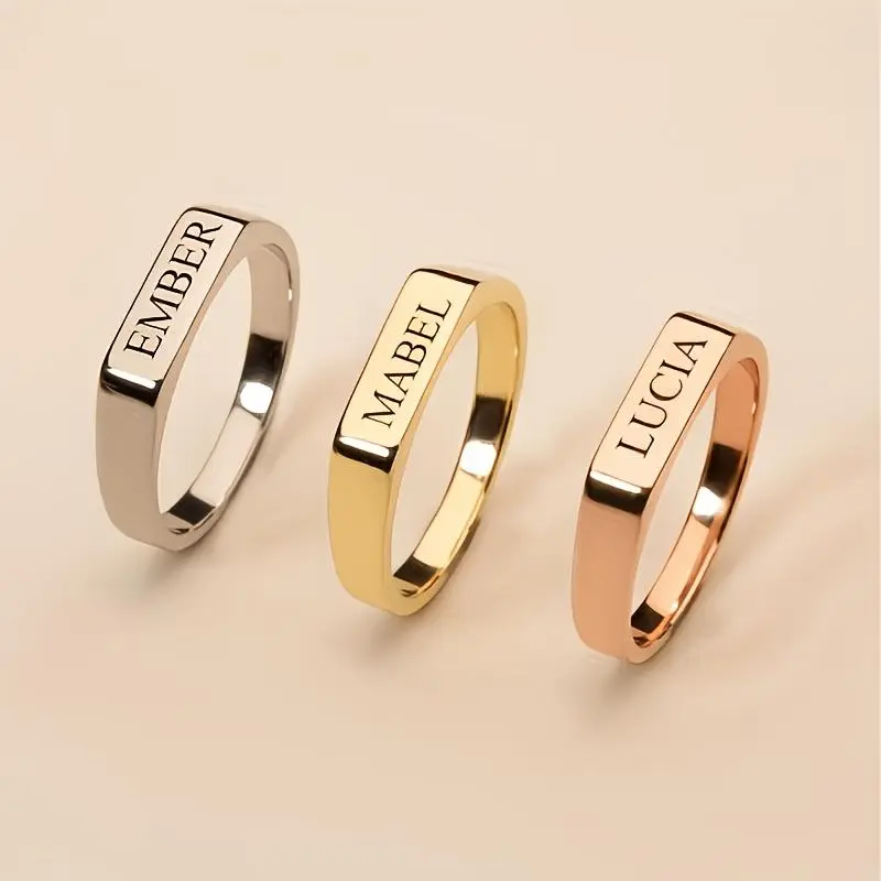 Custom Square Bar Ring for Women - Engravable with Name and Date - Perfect August Birthstone Gift for Wife, Mother, or Girlfriend - Simple Design Suitable for Weddings, Anniversaries, or Any Occasion - Elegant Accessory for All Seasons