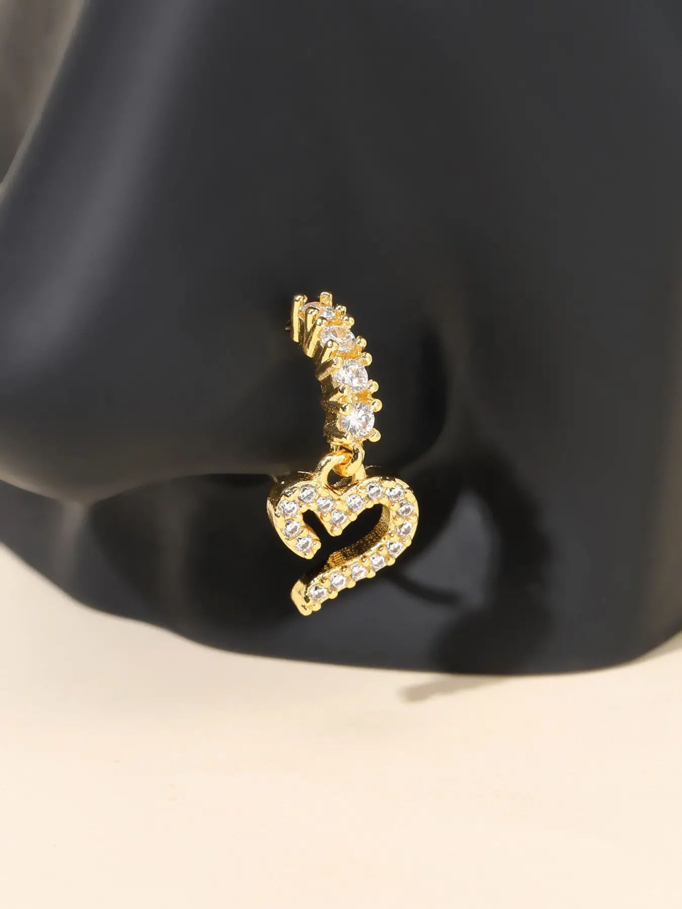 Transparent Zircon Dangle Nose Ring, Bendable Heart Pendant, Hypoallergenic Piercing Jewelry, Body Jewelry, Trendy Tiktok Fashion Gift for Women
