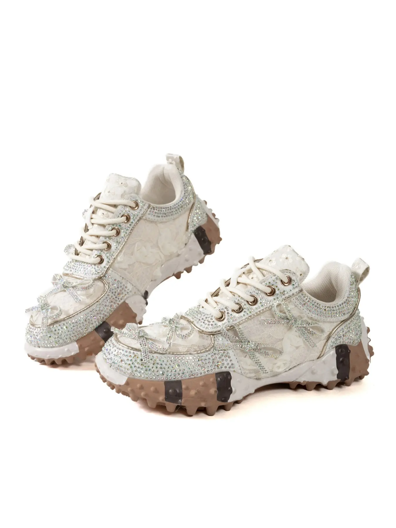 Women's Dad Shoes Size 40-43, Fall New Rhinestone Bow Single Shoe, Thick Sole Casual Sports Shoe, Durian Bottom Leisure Shoe, Sneaker, Casual Fashion Shoes, Thick Soled Trainers